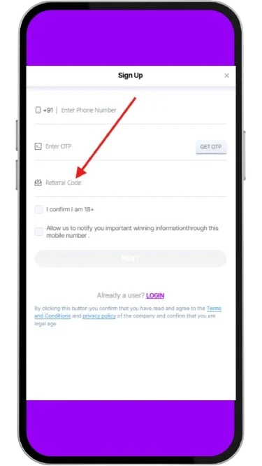 Enter the referral code